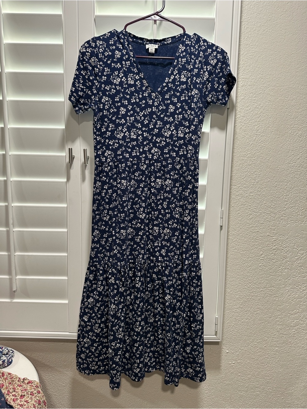 J. Crew Navy Blue Floral Maxi Dress with V-Neck